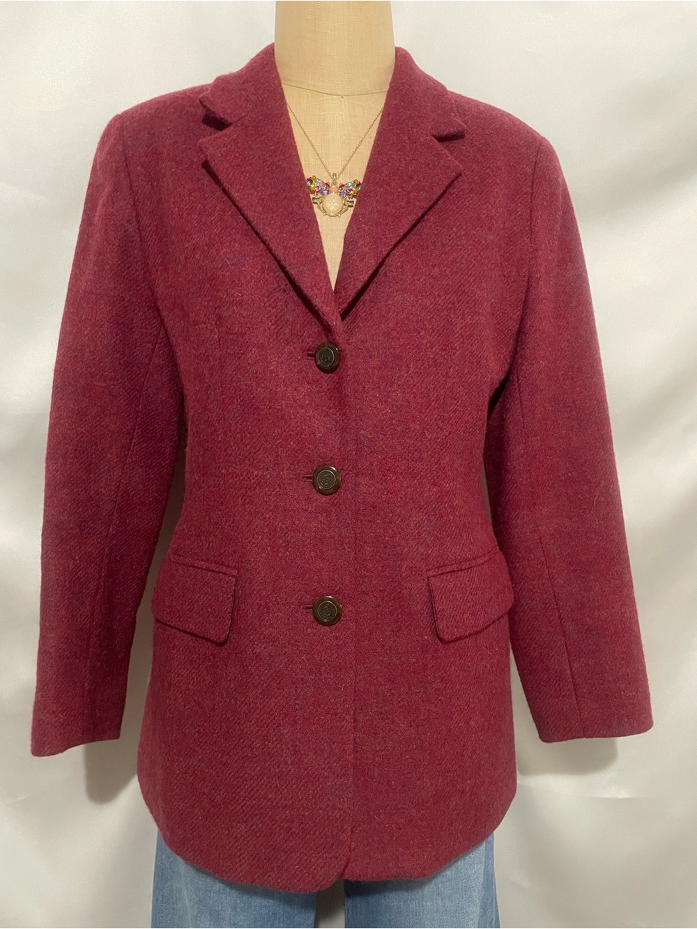 Vintage Talbots Petites 100% Wool Burgundy Blazer | Heathered Berry | Size 8P